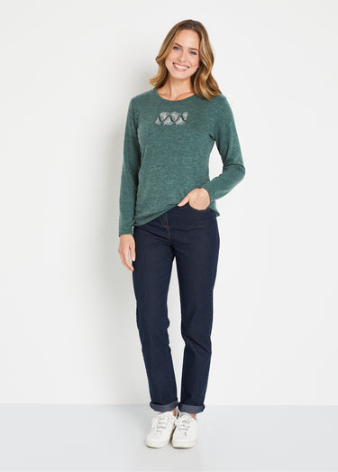 T-shirt chaud uni manches longues clous et rivets Vert