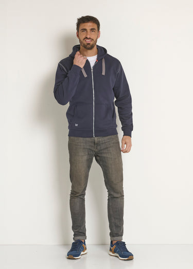 Sweat zippé à capuche détails contrastants Marine