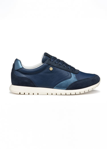 Baskets à lacets en cuir bi-matière Bleu Marine