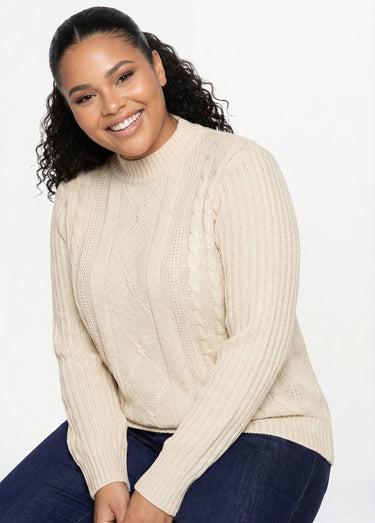 Pull chaud style irlandais col montant Ecru