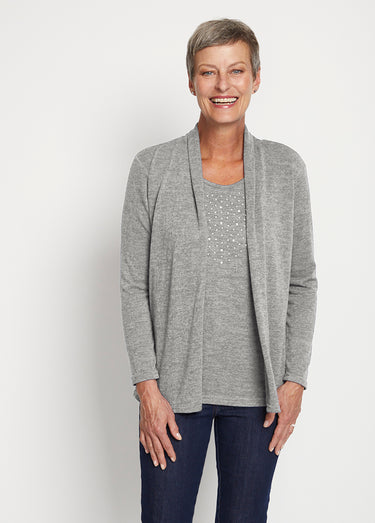 T-shirt tunique 2 en 1 strass manches longues Gris
