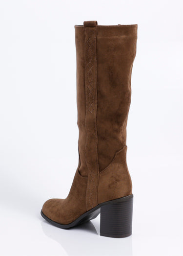 Bottes suédine bout rond thème western Taupe