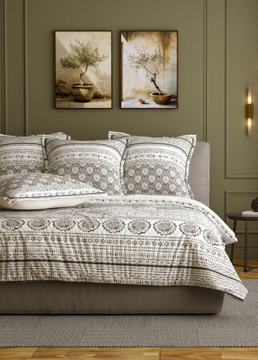 Parure de lit 3 pièces avec housse de couette, éventails Gris