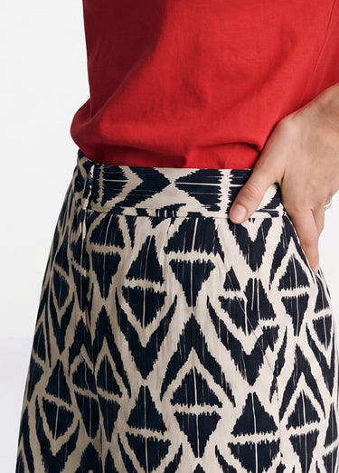 Pantalon large imprimé ethnique losanges Marine/Ecru