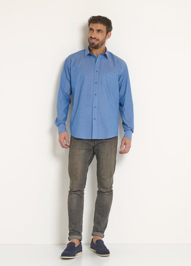 Chemise coton en chambray imprimé Bleu