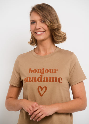 T-shirt manches courtes message "Madame" Camel