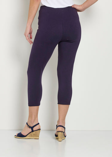 Legging court taille élastiquée coton Uni Prune