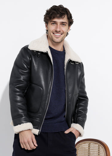 Blouson simili cuir type mouton retourné Noir