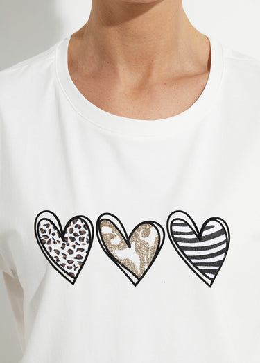 T-shirt coton avec 3 coeurs fantaisie Blanc