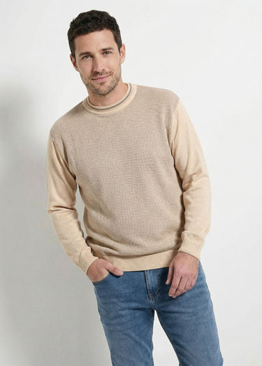 Pull col rond maille caviar coton Beige