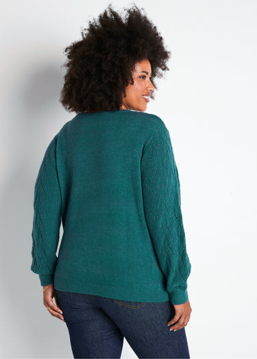 Pull doux uni col rond maille fantaisie Vert