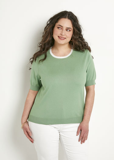 Pull doux manches courtes col rond Vert d'eau