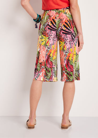 Jupe-culotte élastiquée floral animalier Rose/Jaune