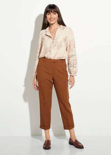 Pantalon cigarette à revers chic Camel