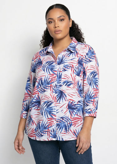 Chemisier boutonné long coton imprimé Imprime/Bleu
