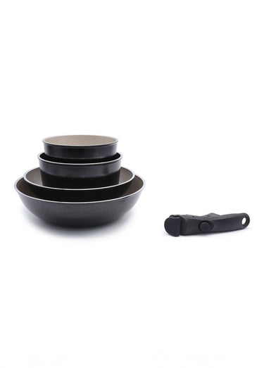 Set 5 pièces alu antiadhésif Rivière Noir/Champagne