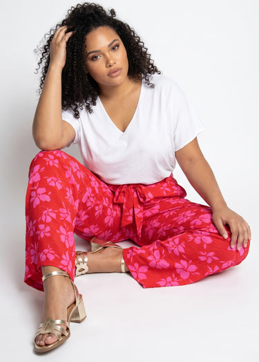 Pantalon large imprimé fleuri contrasté Rouge/Rose