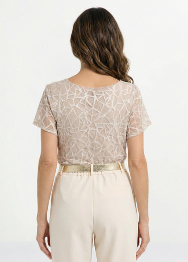 T-shirt dentelle manches courtes Beige