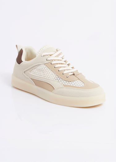 Baskets multimatières semelle compensée Beige