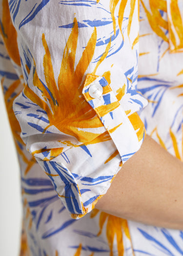 Chemisier boutonné long coton imprimé Imprime Jaune