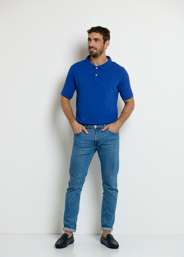 Polo manches courtes col pointe Bleu Roi