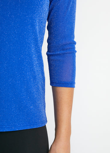 T-shirt manches 3/4 brodé brillant Bleu Cobalt