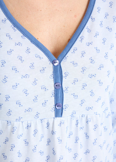 Chemise de nuit longue manches 3/4 coton imprimé Bleu