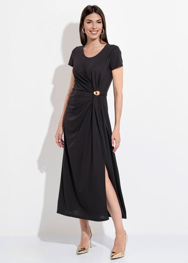 Robe longue en maille fluide détail bijou Noir