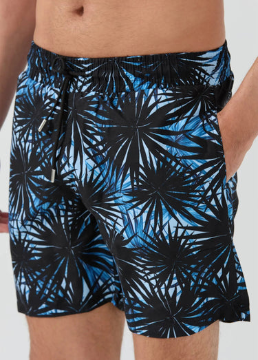 Short de bain imprimé tropical, élastiqué Bleu Imprime