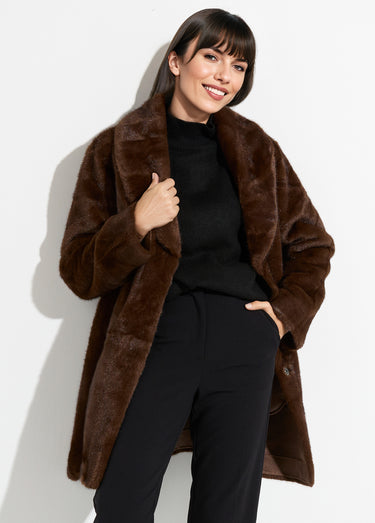 Manteau en fausse fourrure, col tailleur Chocolat