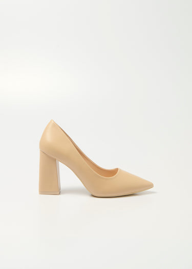 Escarpin talon haut et large finition lisse Beige