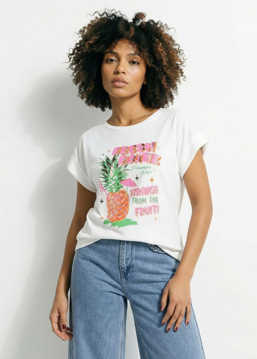 T-shirt col rond sérigraphie Pineapple Blanc