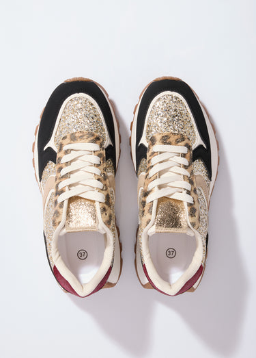 Sneakers paillettées semelle épaisse Noir/Dore