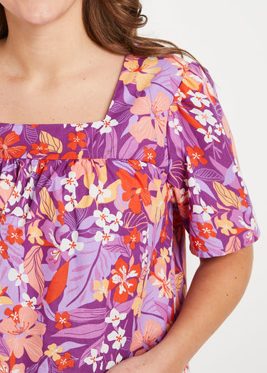 Robe-tablier courte manches courtes Violet/Orange