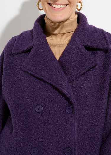 Caban court uni façon laine bouclée Violet Fonce