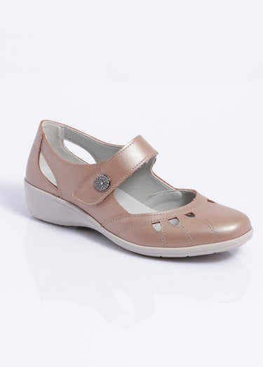 Ballerines grande largeur scratchées cuir Taupe Irise