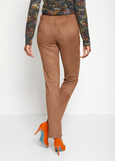 Pantalon droit ceinture élastiquée maille suédée Camel