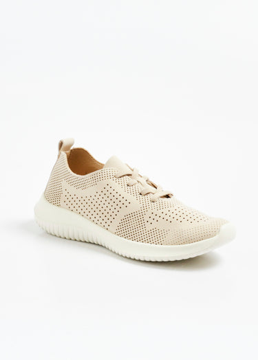 Baskets perforées aspect suédine avec lacets Beige