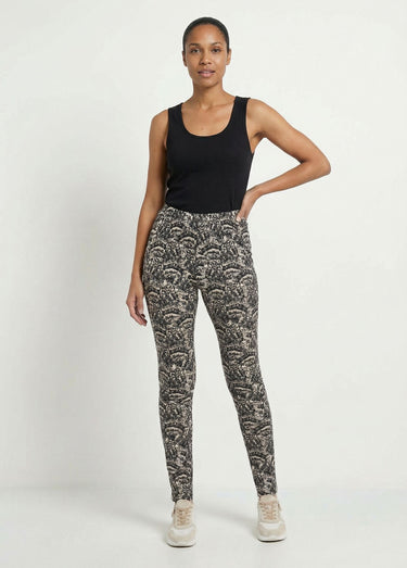 Legging ceinture élastiquée uni ou imprimé Noir/sable