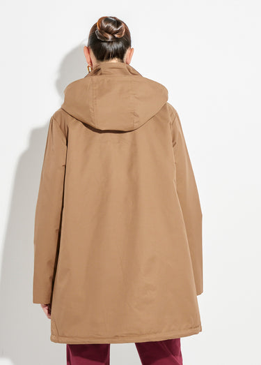 Parka déperlante longue avec col velours Camel/Chocolat