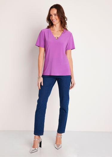 T-shirt manches courtes uni ou imprimé Uni Violet