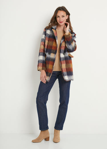 Manteau caban chaud tissu carreaux laine Carreaux Marine