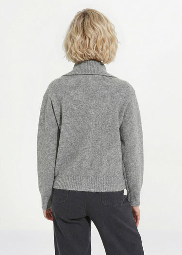 Gilet boutonné chaud côtelé avec laine et fibres recyclées Gris Chine