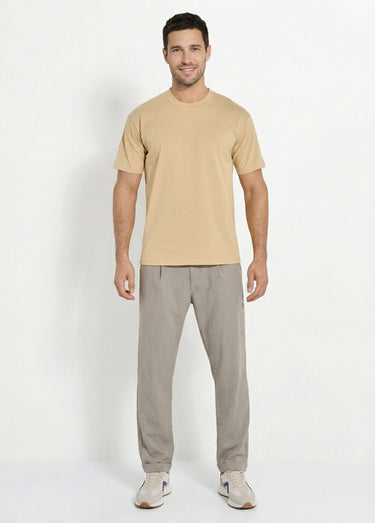 T-shirt pur coton avec col rond, Essentiel Beige