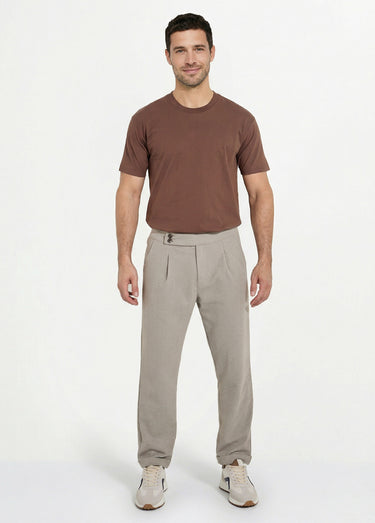 T-shirt pur coton avec col rond, Essentiel Marron