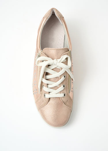 Baskets lacées grande largeur cuir Rose Poudre