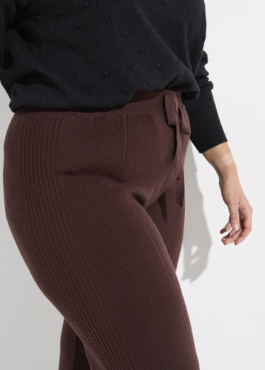 Pantalon large confort, jeu de mailles Chocolat