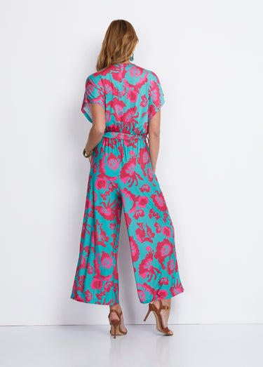 Combinaison jupe-culotte maille extensible Vert/Rose