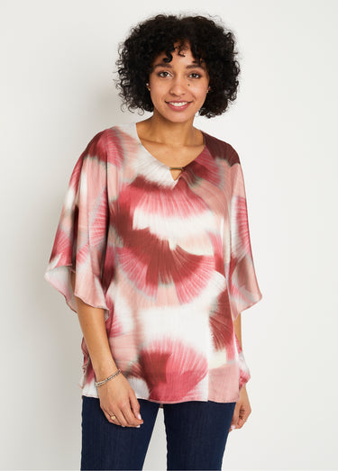 Tunique longue ample imprimé tie & dye Rose/Ecru