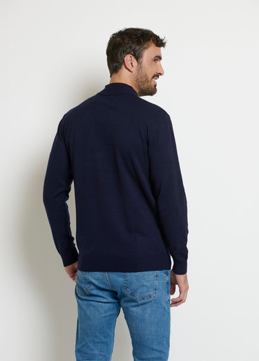 Pull chiné col montant fines côtes Bleu Marine